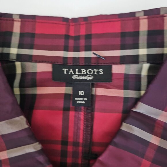 Talbots Red Plaid Long Sleeve Button Front Collared Shirt Dress Size 10 - Picture 9 of 14